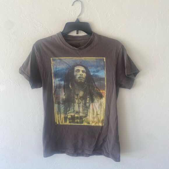 Bob Marley cool tone brown taupe multicolored graphic tee t-shirt top - Picture 1 of 6